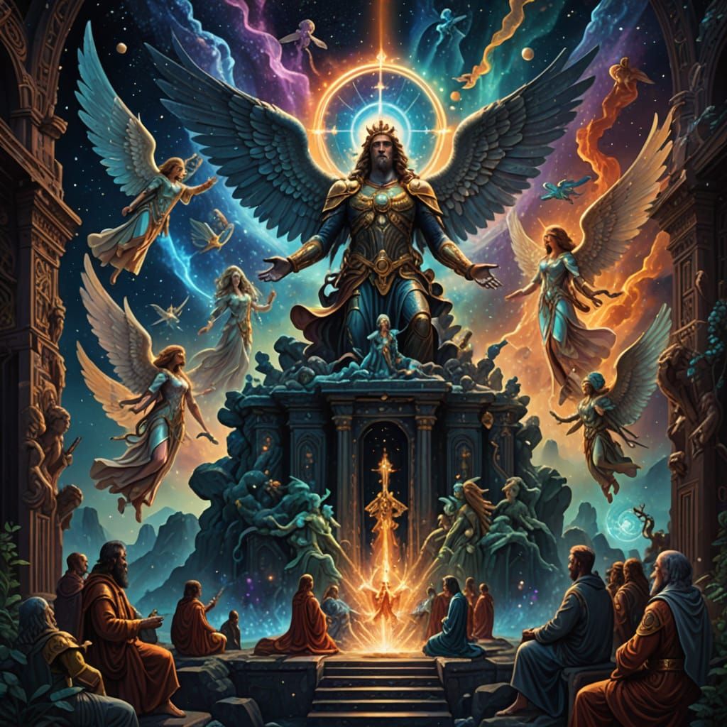 Elubatel and Angels: Holographic Astral Illustration