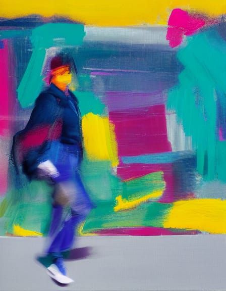 Dynamic Lady Dissolves into Abstract Cityscape