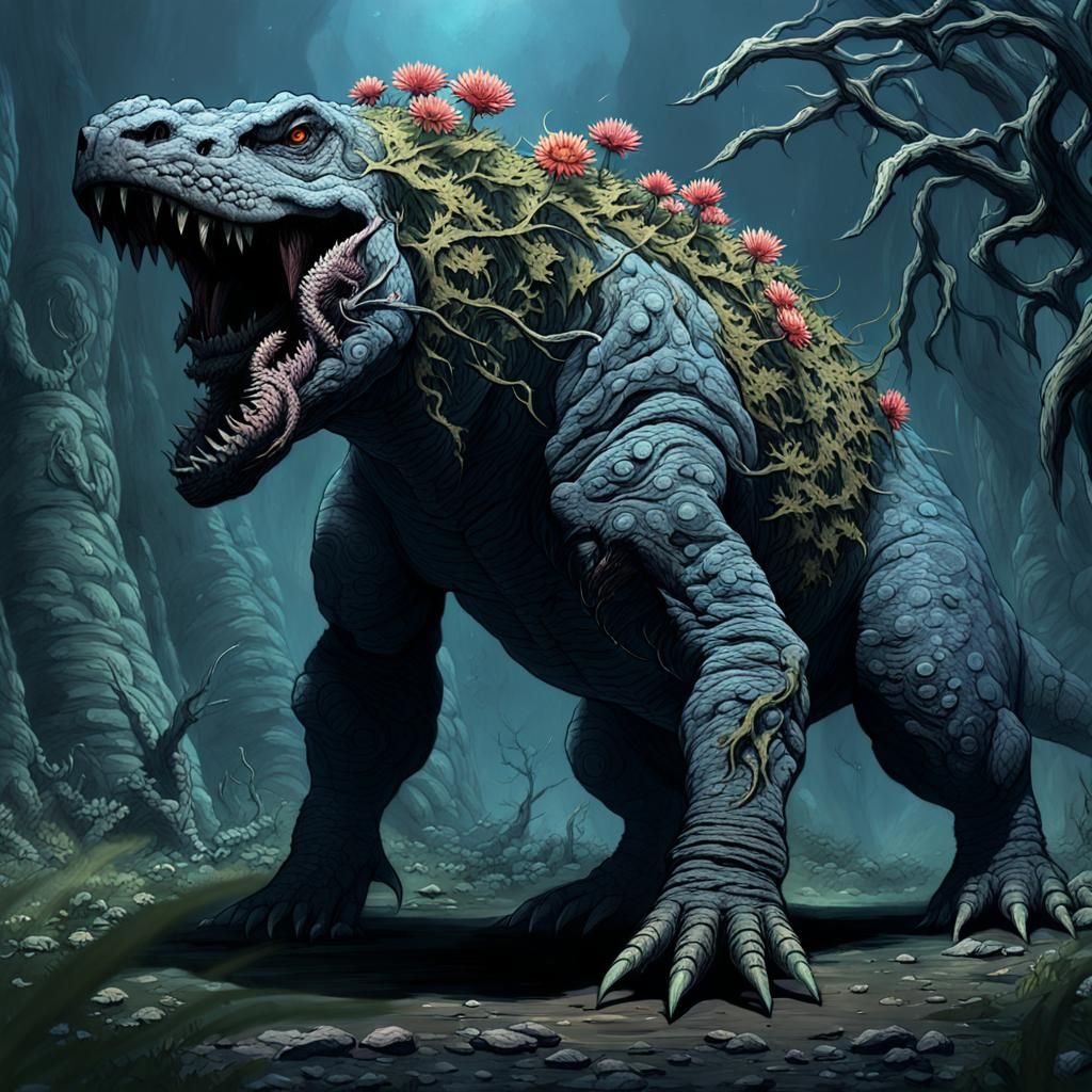 Monstrous Reptilian Plant Creature in Biomechanical Art Styl...