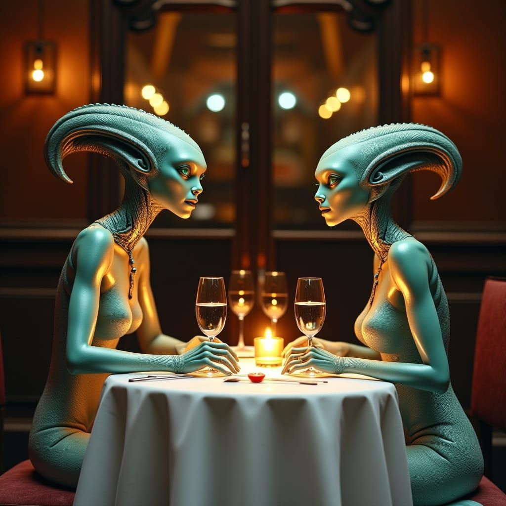 Romantic Encounter in a Fine Dining Setting