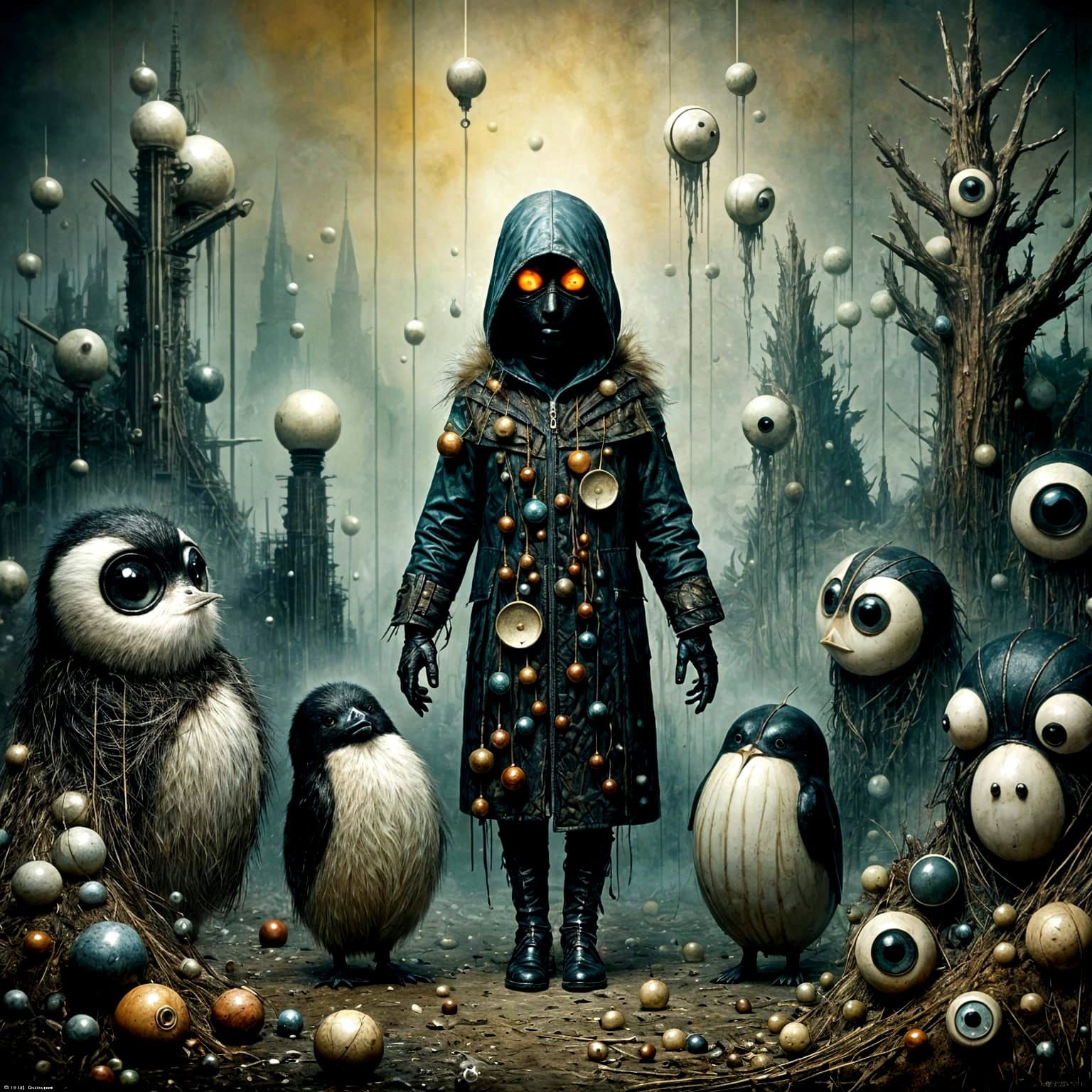 Mysterious Pinguine in a Dark Fantasy Realm