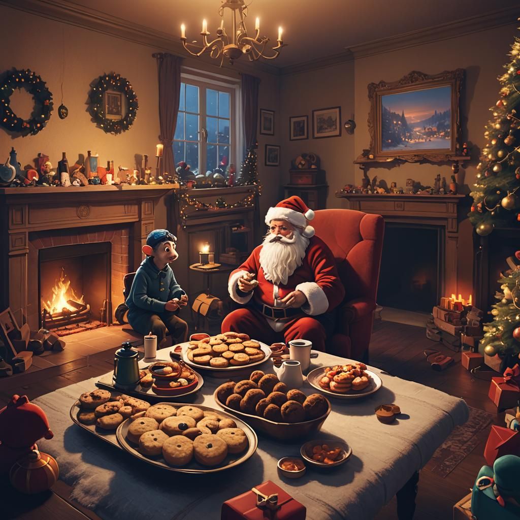 Remy and Santa Share Cookies: Digital Matte Painting