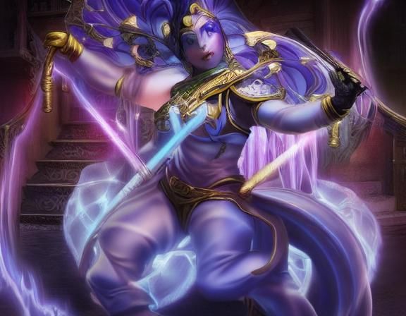 Voluptuous Genie in Dreamcore Fantasy Landscape