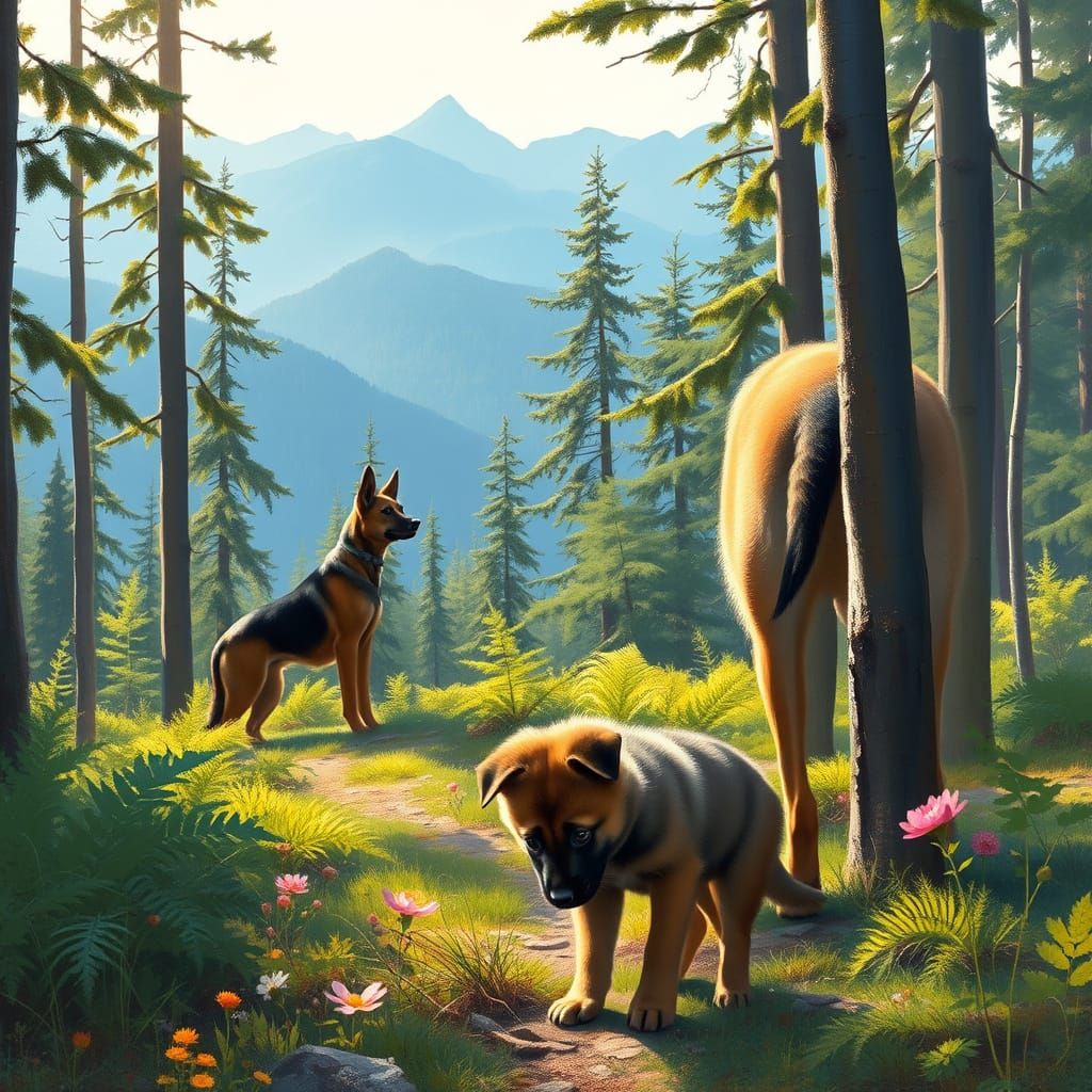 Lost Malinois Puppy Explores Lush Woods