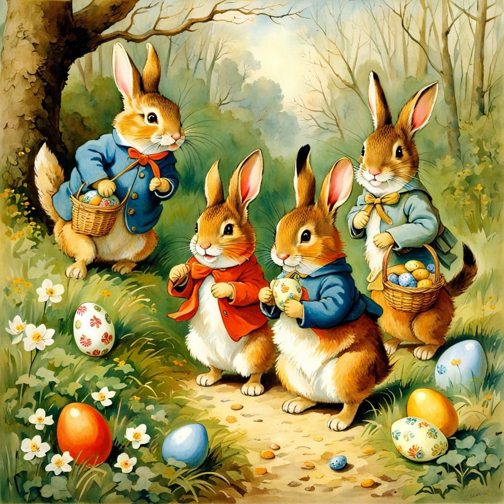 Easter Egg Hunt: Whimsical Children's Illustration