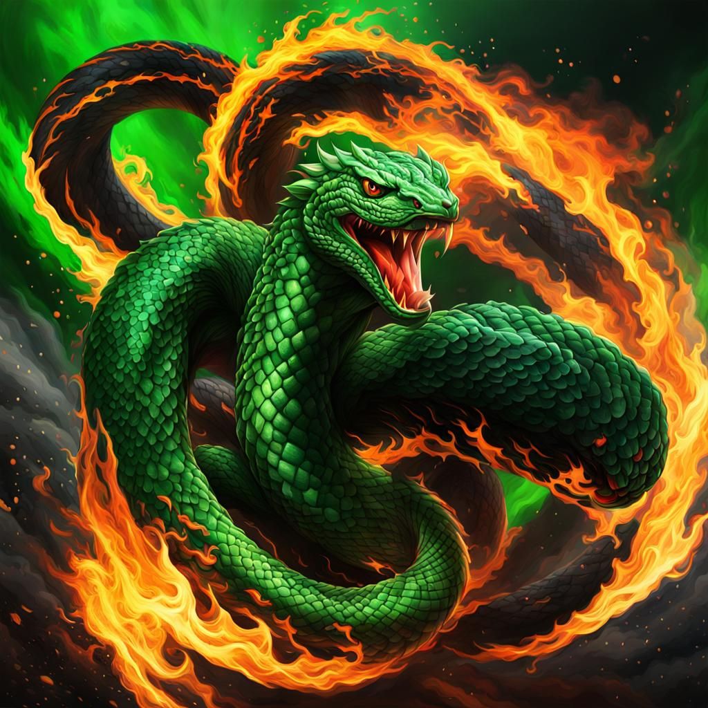 Fiery Black and Green Viper Splash Art