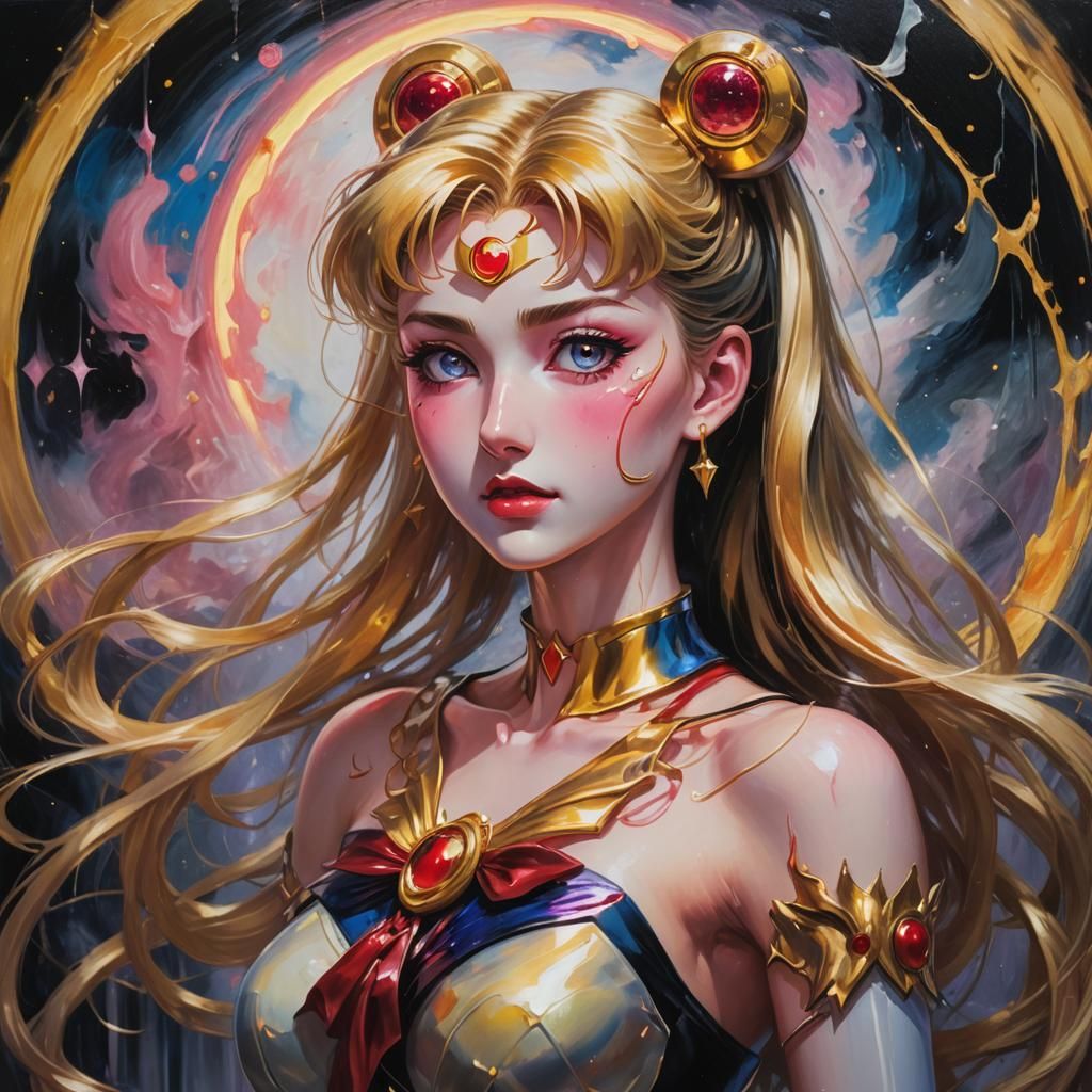 Sailor Moon Surreal Spindle Dissolution: Dreamlike Oil Paint...