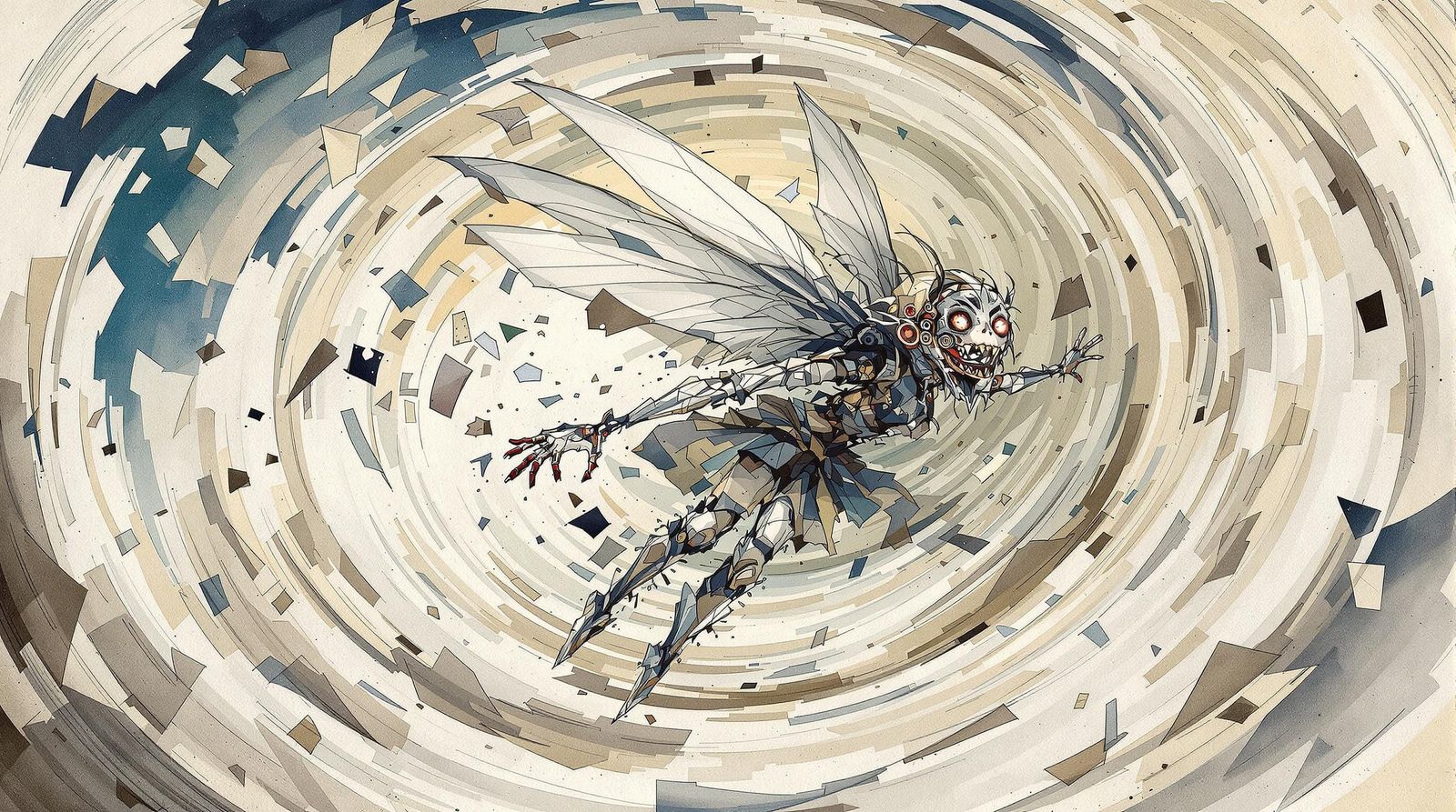 Whimsical Flying Pixie in Mixed Media Art
