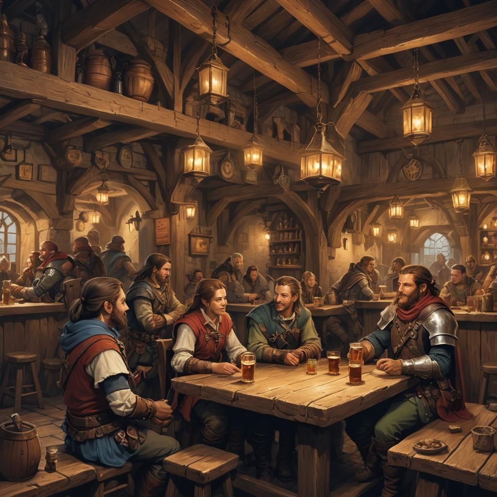 Adventurers in Tavern: Fantasy Digital Art