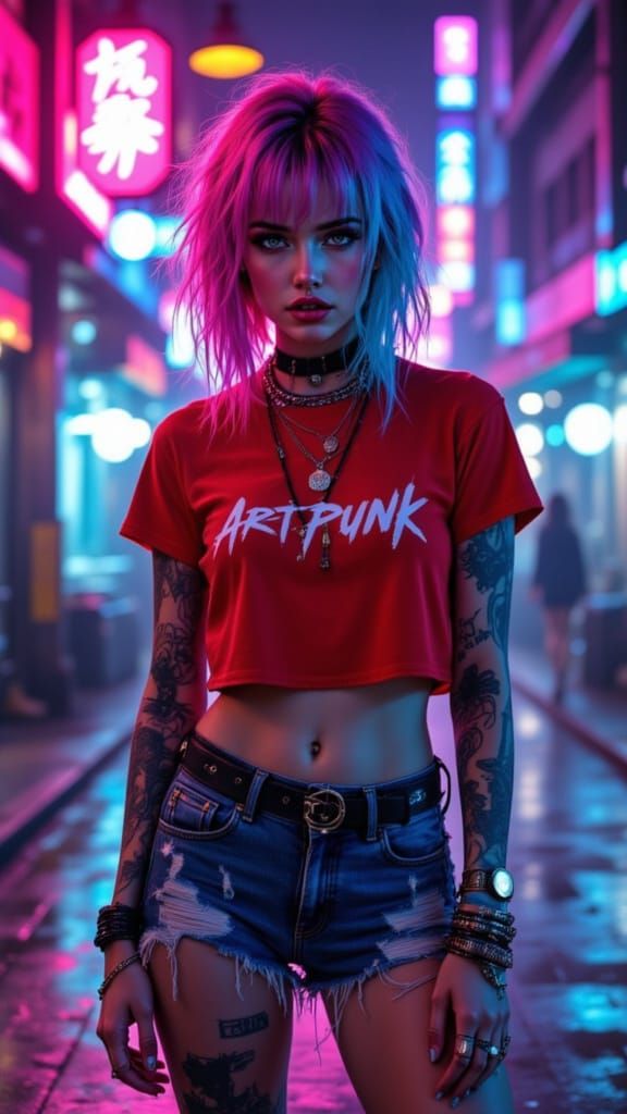 Neon Goddess Radiates Rebellion in Cyberpunk Alley