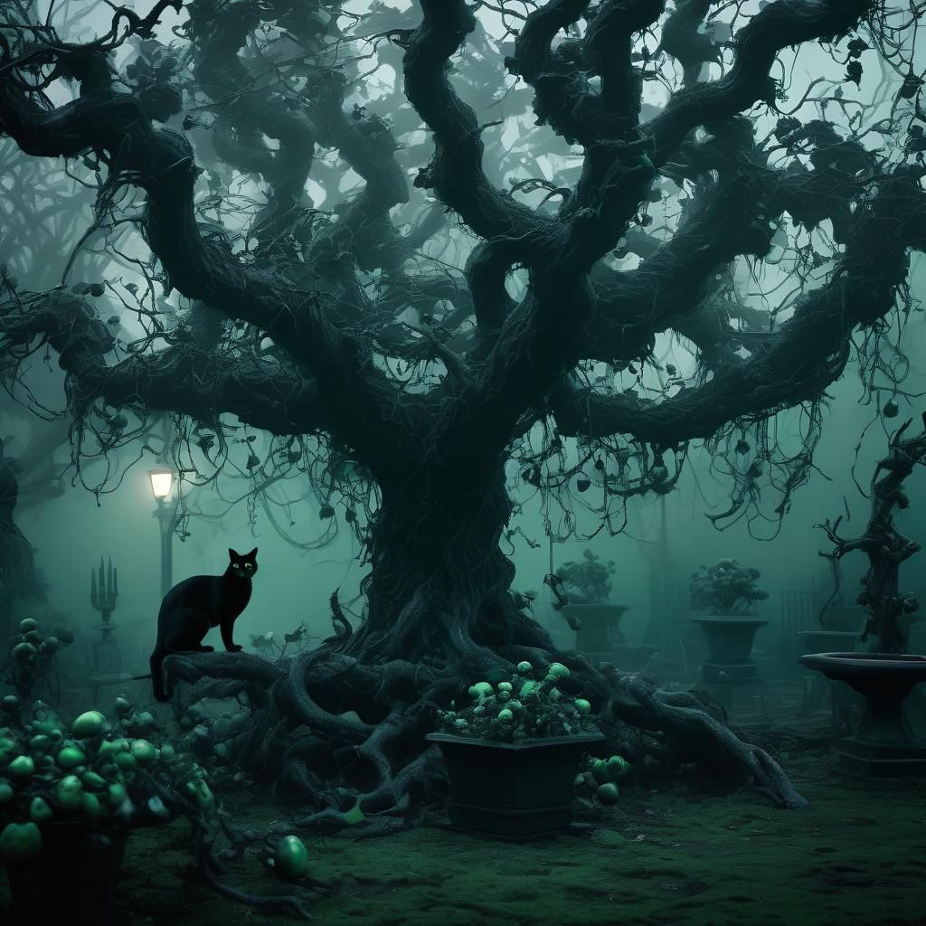 Cursed Garden with Black Frost Roses in Dark Academia