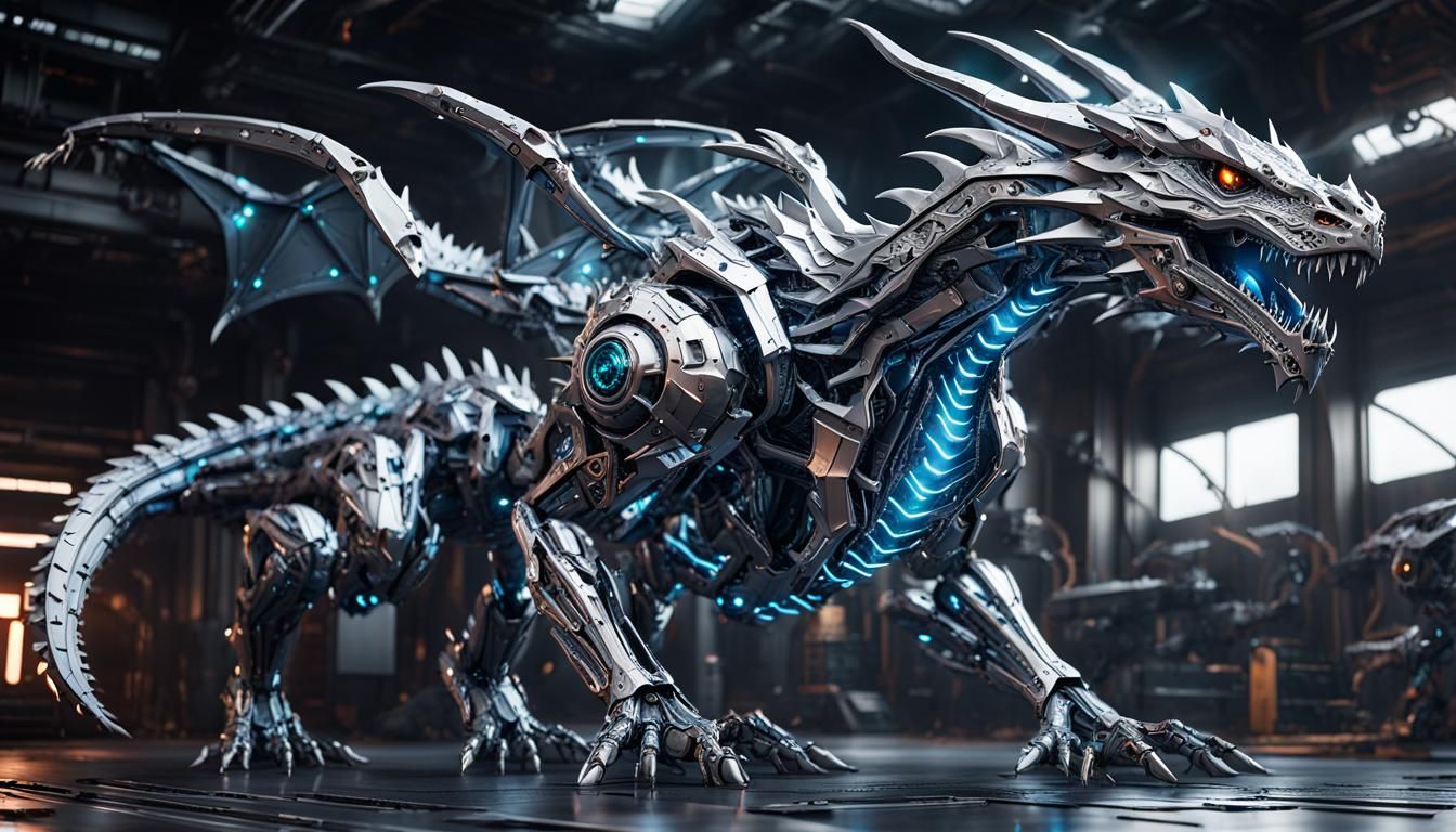 Futuristic UV Cyborg Dragon in Sci-Fi Style