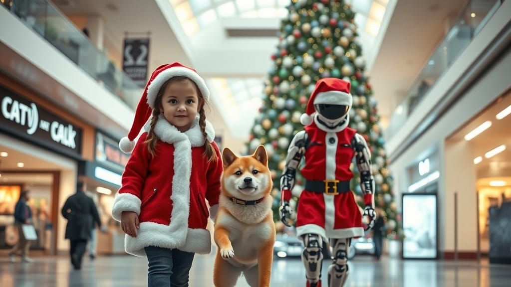 Joyful Robot and Girl Discover Christmas Magic in a Winter W...