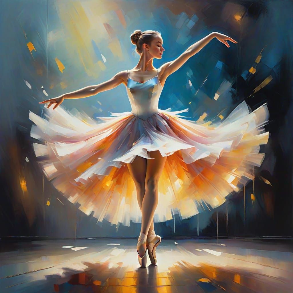 Ballerina on Stage in Luminous Oil Painting
