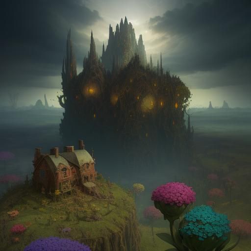 Surreal Post-Nuclear Landscape with Gnomes