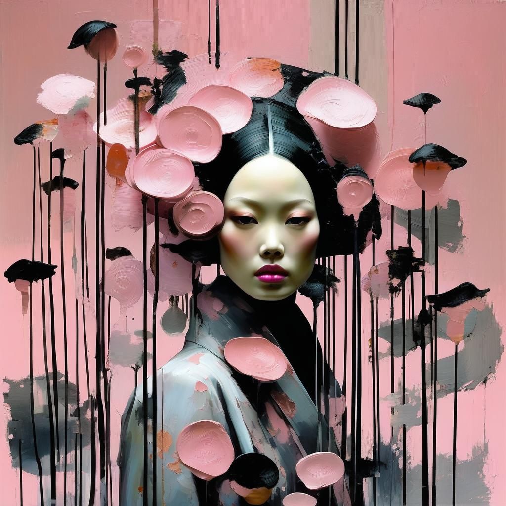 Pale Pink Woman: Impasto Painting with 3D Effect