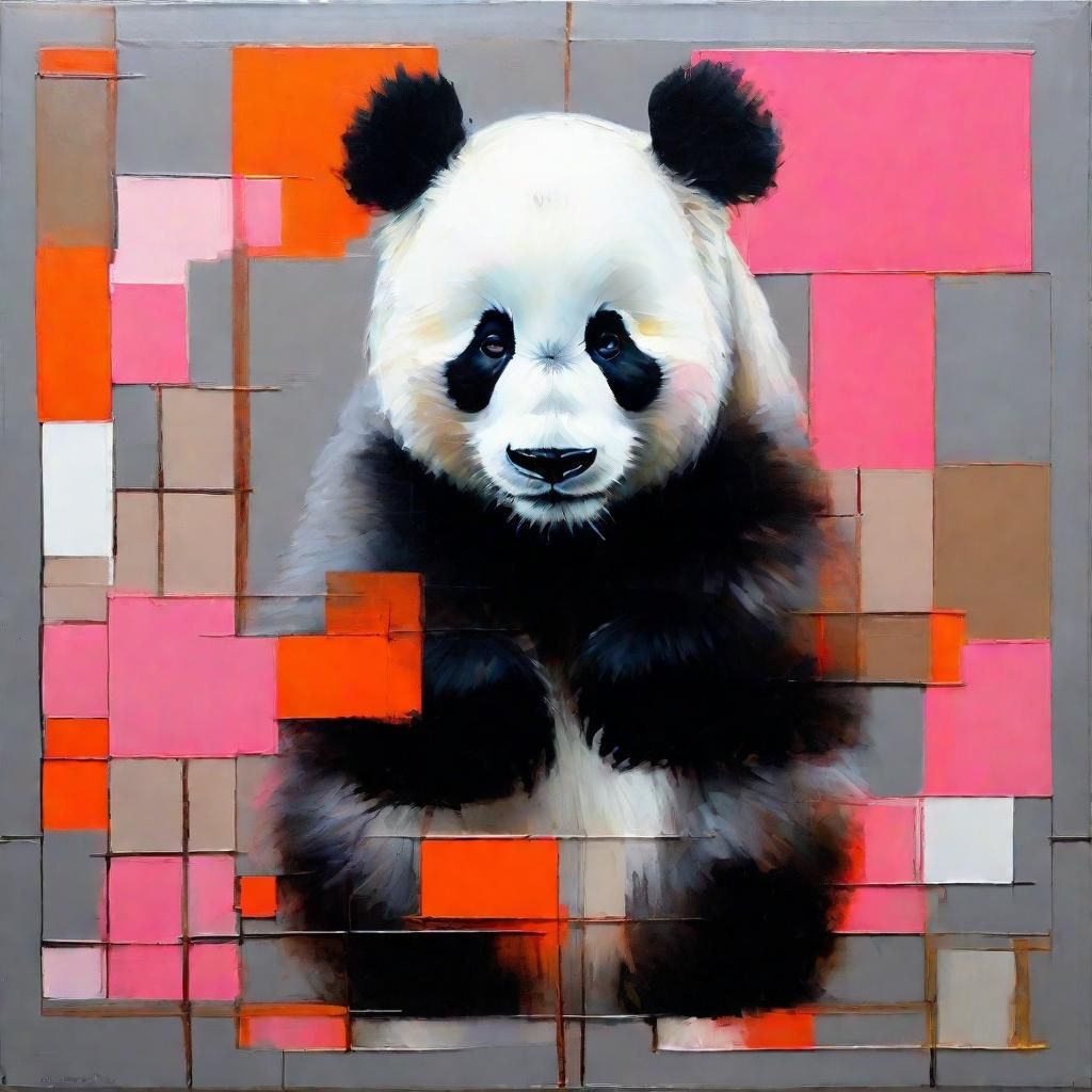 Piet Mondrian Panda in Acrylic Paint Style