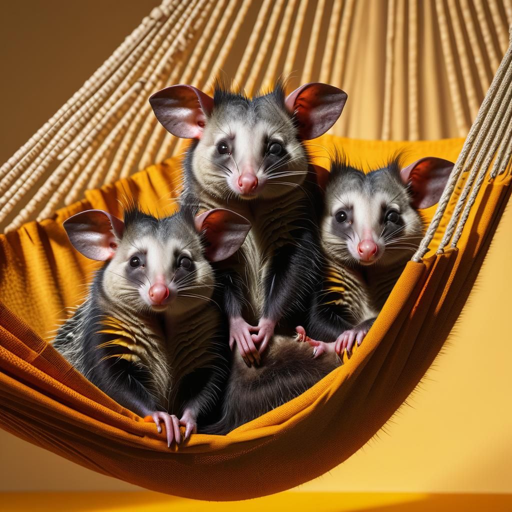 Cubist Possums Lounging in a Hammock
