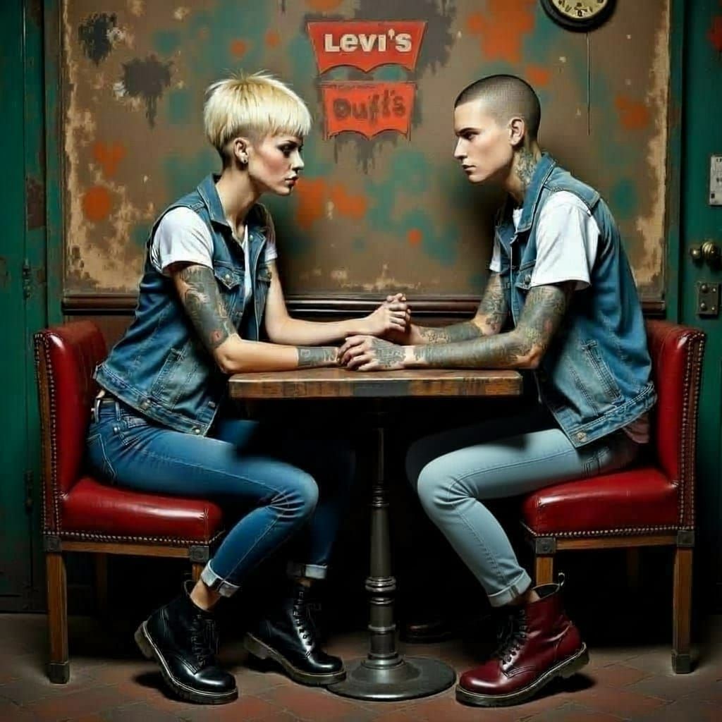 Young Couple in Grungy Cafe, Punk Aesthetic