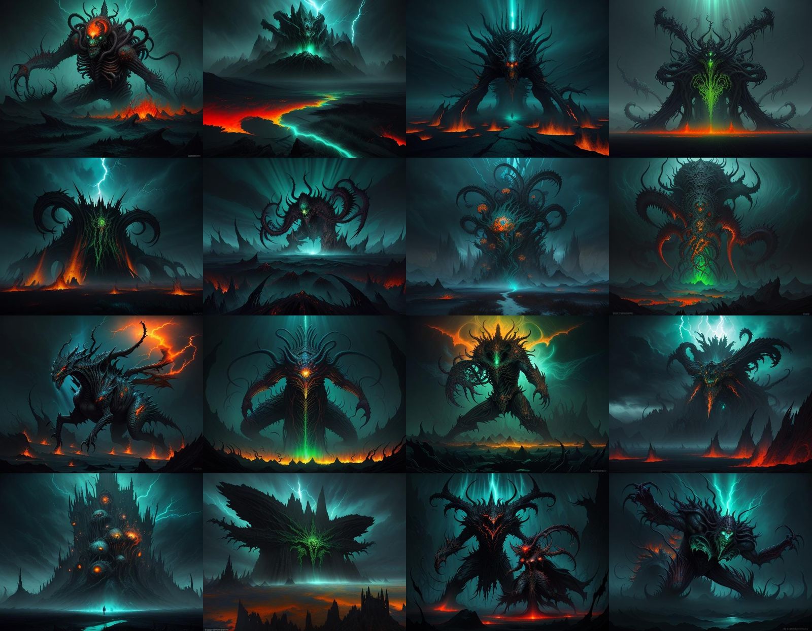 Surreal Dark Fantasy Landscape of Twisted Terrain and Frenzi...