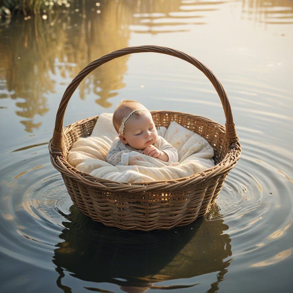 Serenely Floating Basket Scene in Dreamy Watercolor Style
