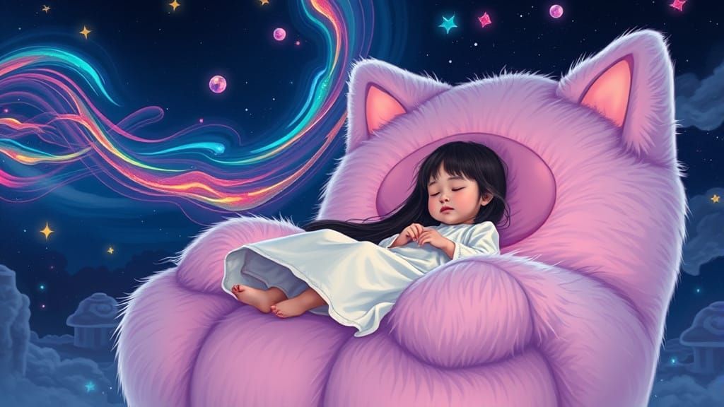 Girl in Cat Chair: Bioluminescent Ink Art