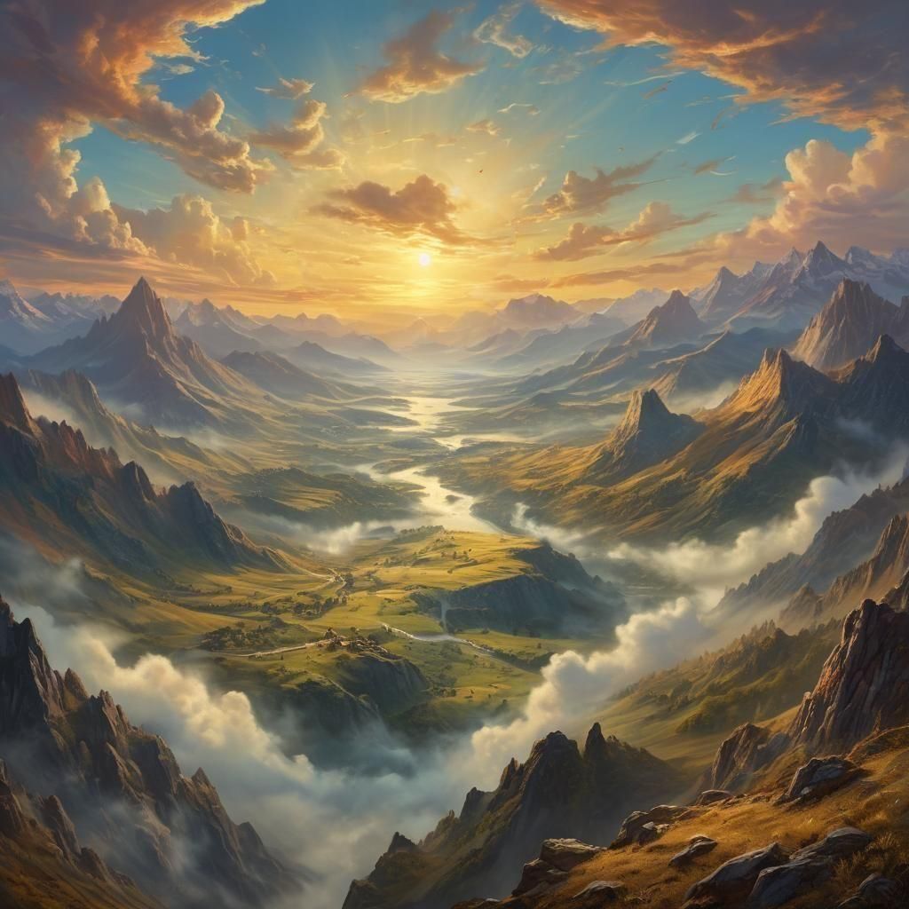 Epic Fantasy Landscape Painting in Blue