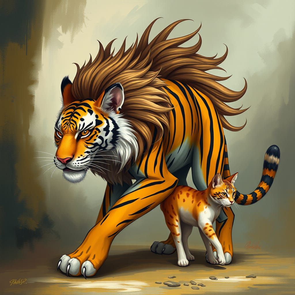 Majestic Striped Feline Hybrid in Vibrant Fantasy Style