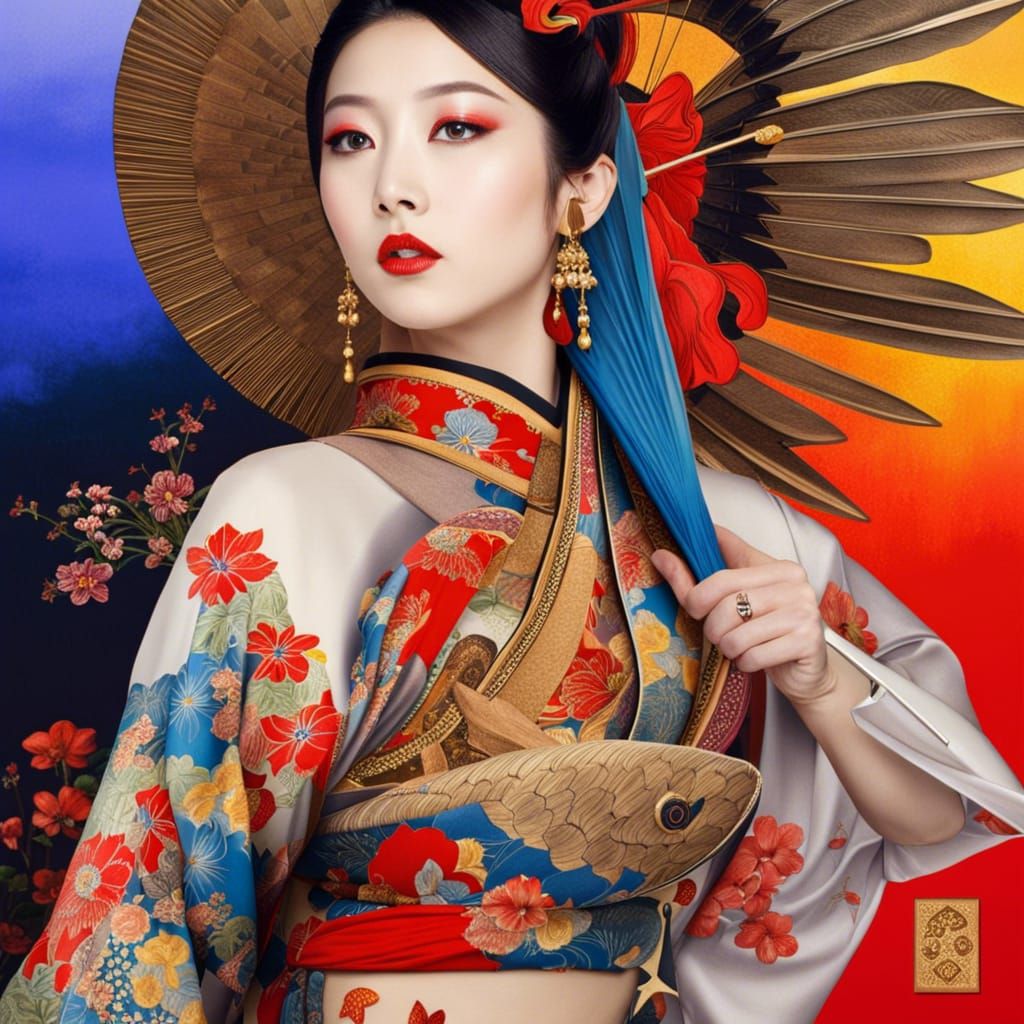 Japanese Yakuza Woman with Samurai Sword