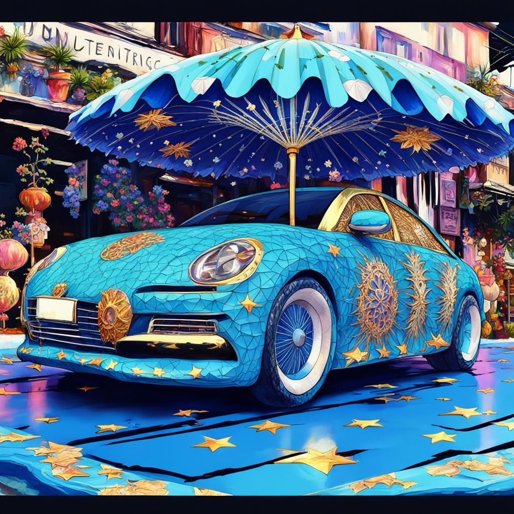 Art Car w/ Mosaics & Umbrella (A-Z & Z-A prompts)