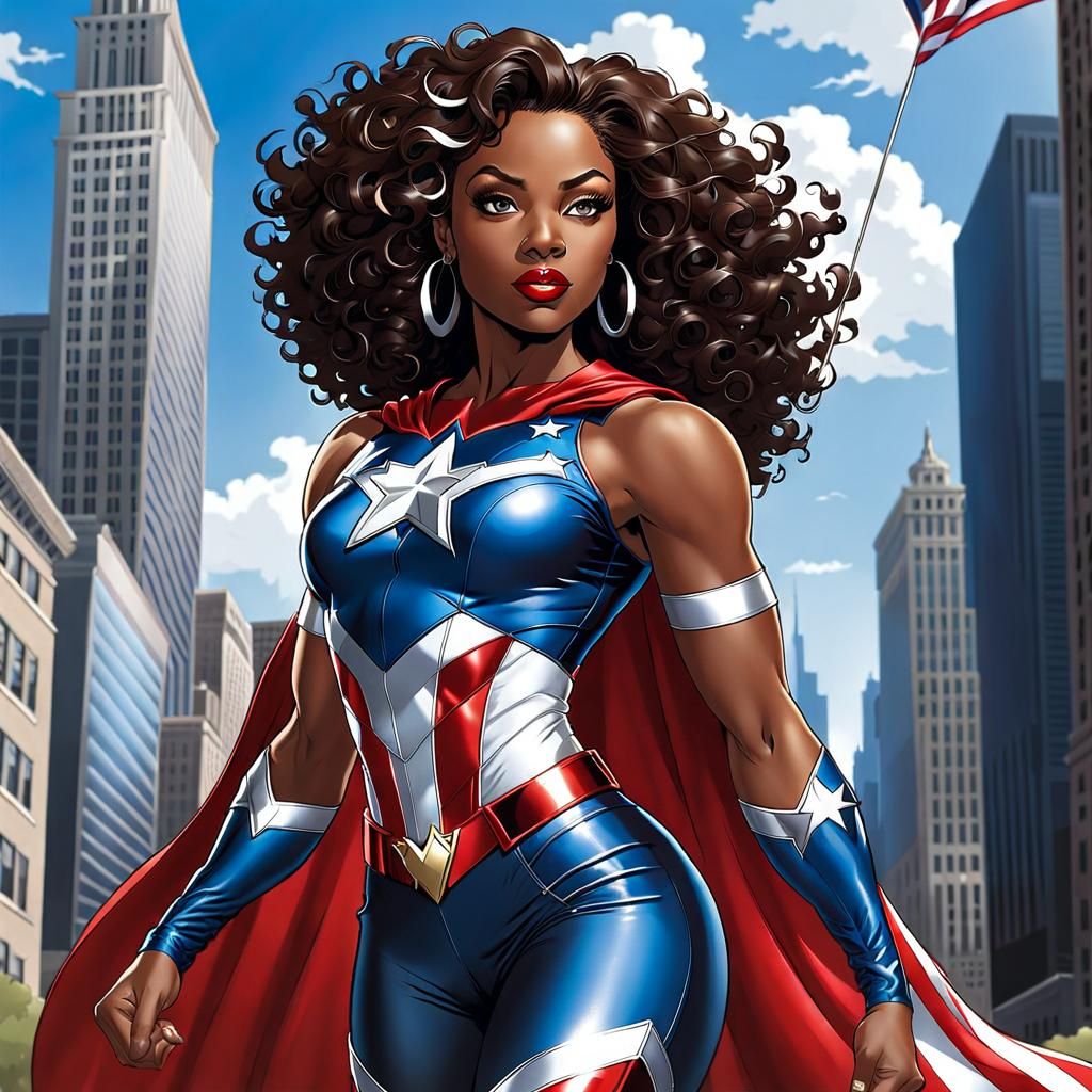 Patriotic African-American Superheroine in Ron Lim Comic Sty...