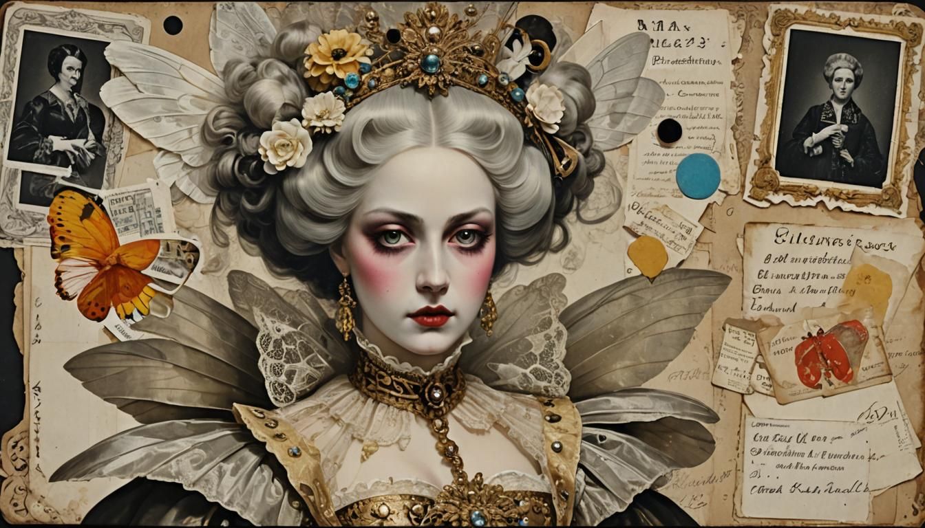 Baroque Courtesan with Macabre Paper Wings