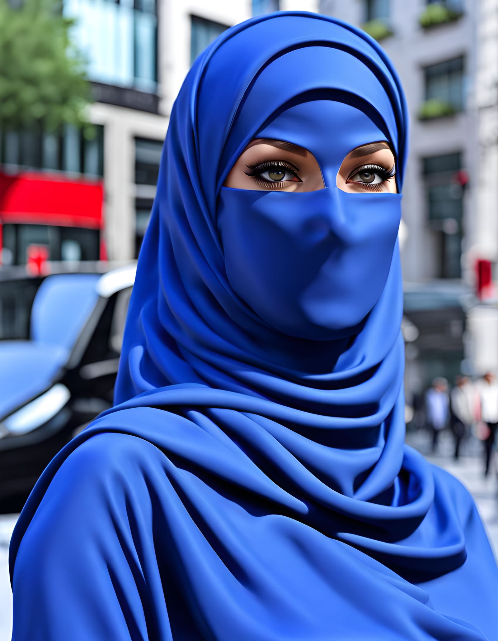 German Hijabi Girl in Niqab in Modern City