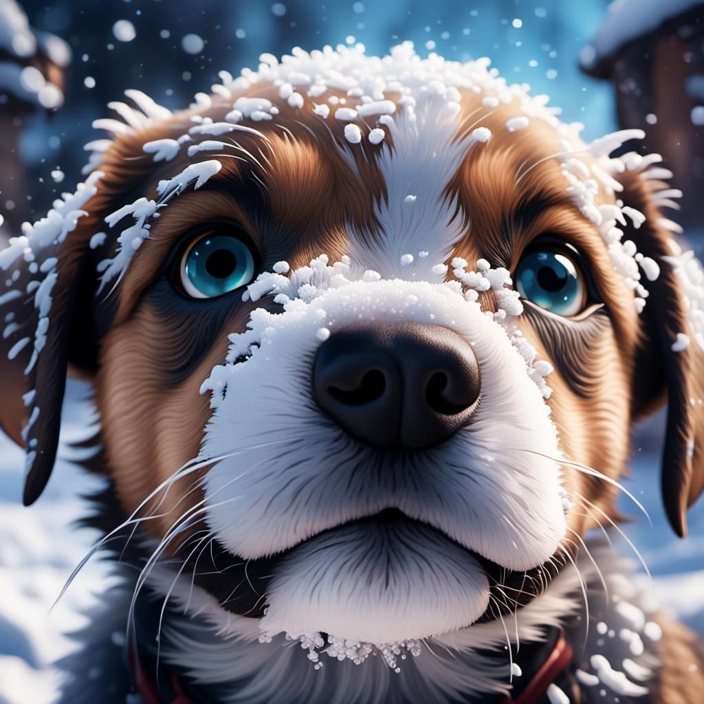 Hyperdetailed Puppy Snout with Snowflakes, Matte Painting
