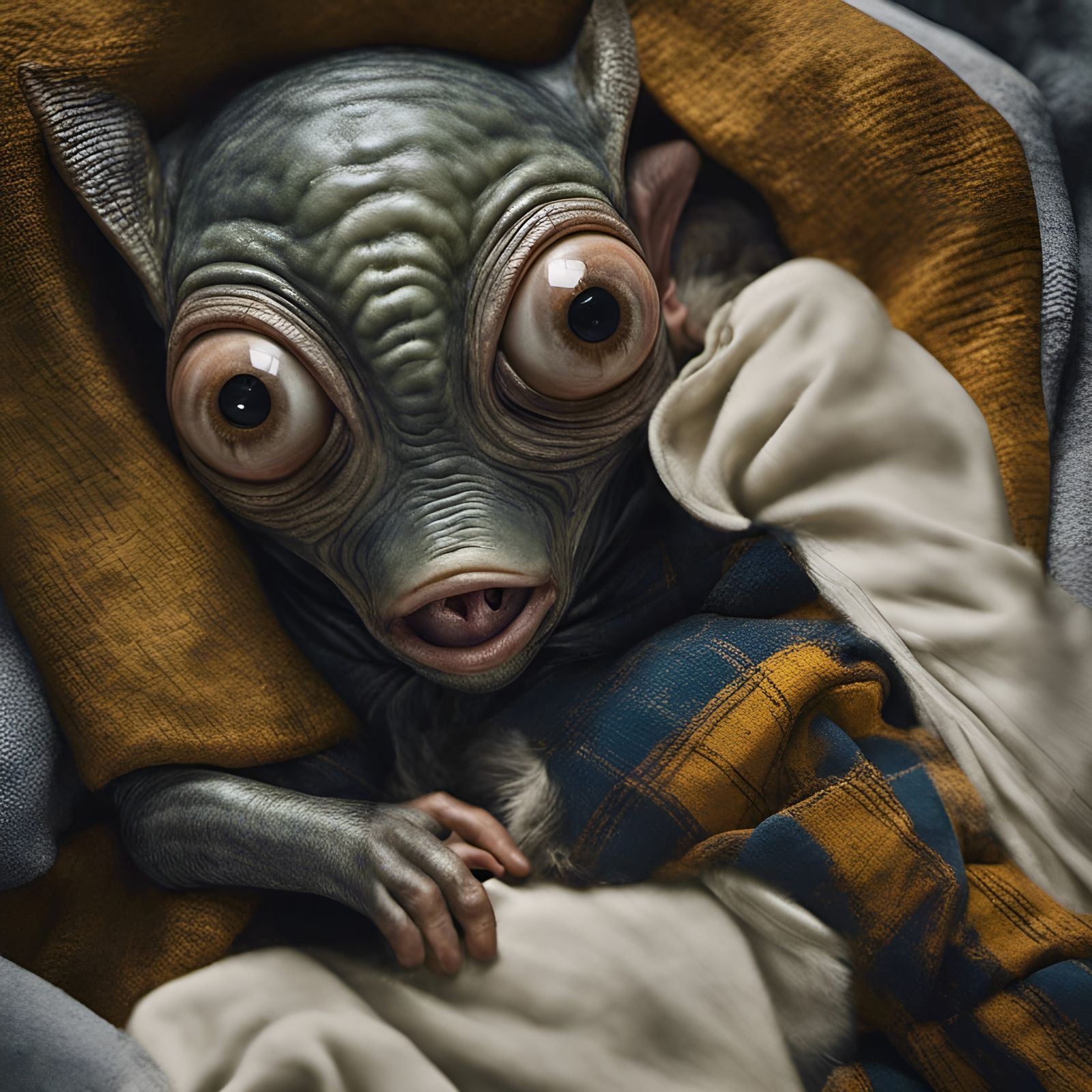 Smiling Alien People and Pets in Photorealistic Style
