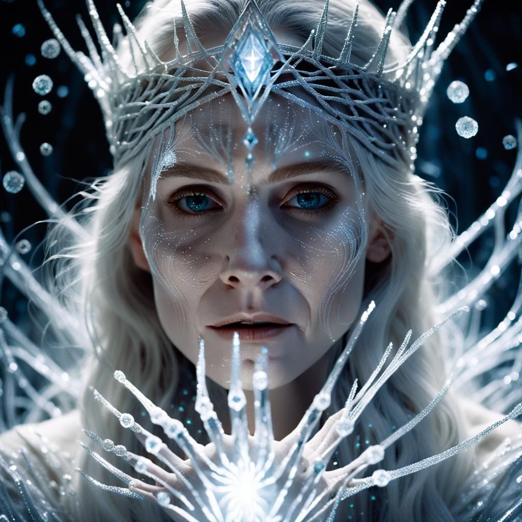 White Witch Portrait with Magical Energy and Icy Details