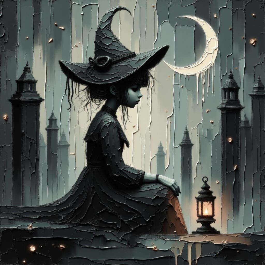 Gothic Woman Meditating in Cemetery