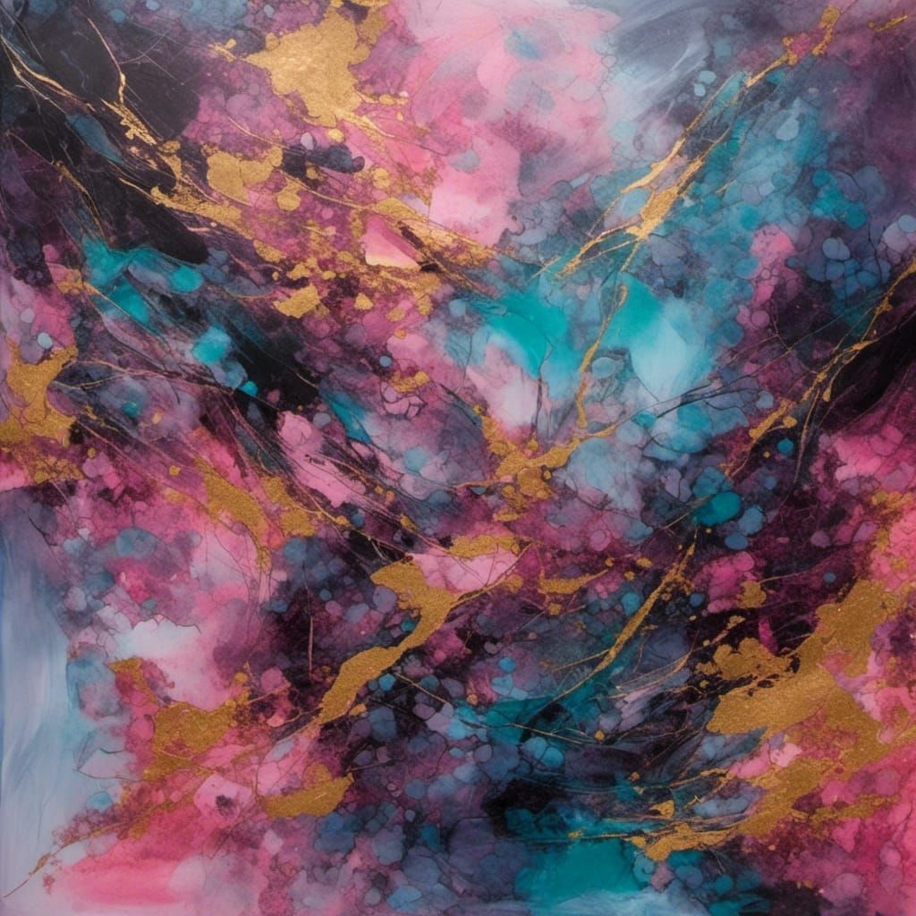 Hyperrealistic Wolves in Alcohol Ink Splash Art