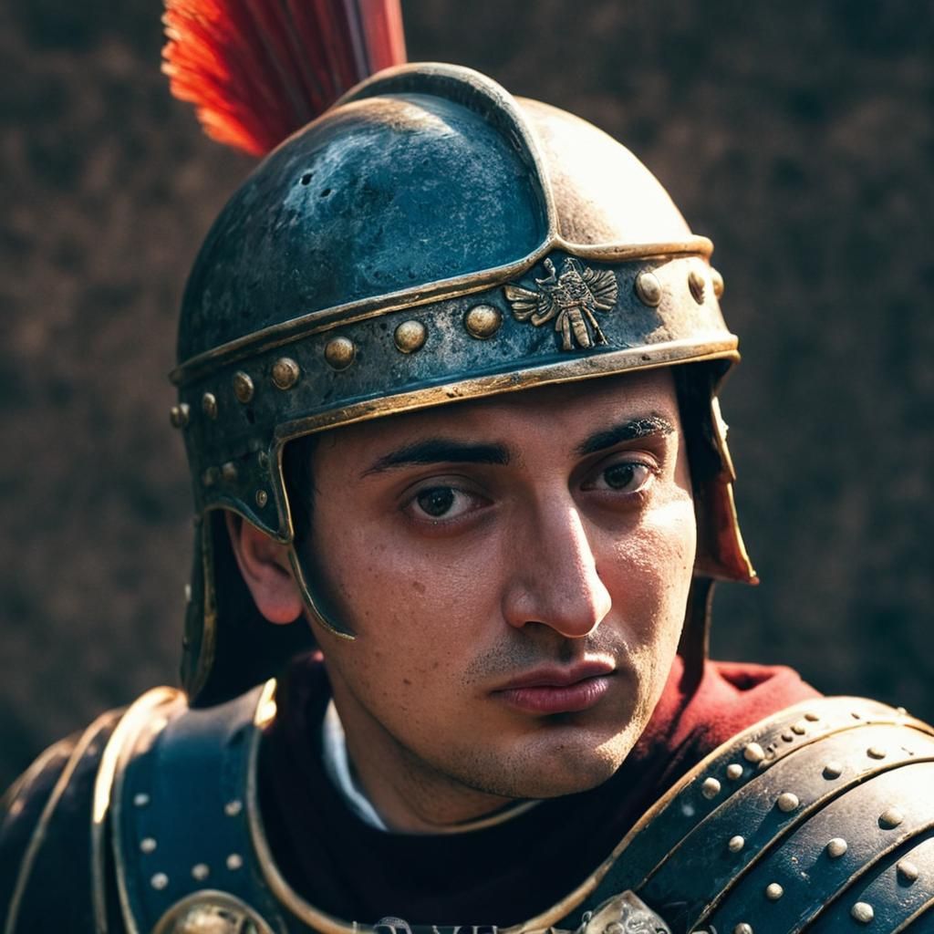 Young Boy in Roman Armor, Cinematic Close-Up
