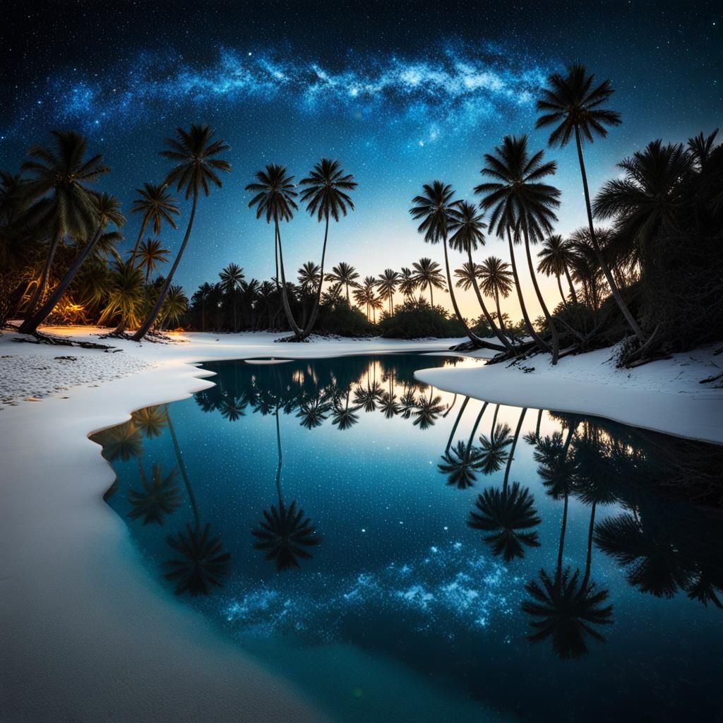 Magical Paradise Island at Night
