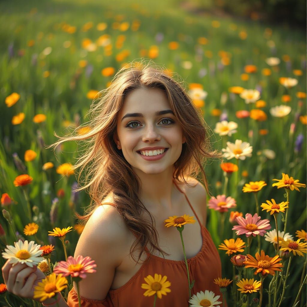 Woman in Meadow, Alphonse Mucha Inspired Art