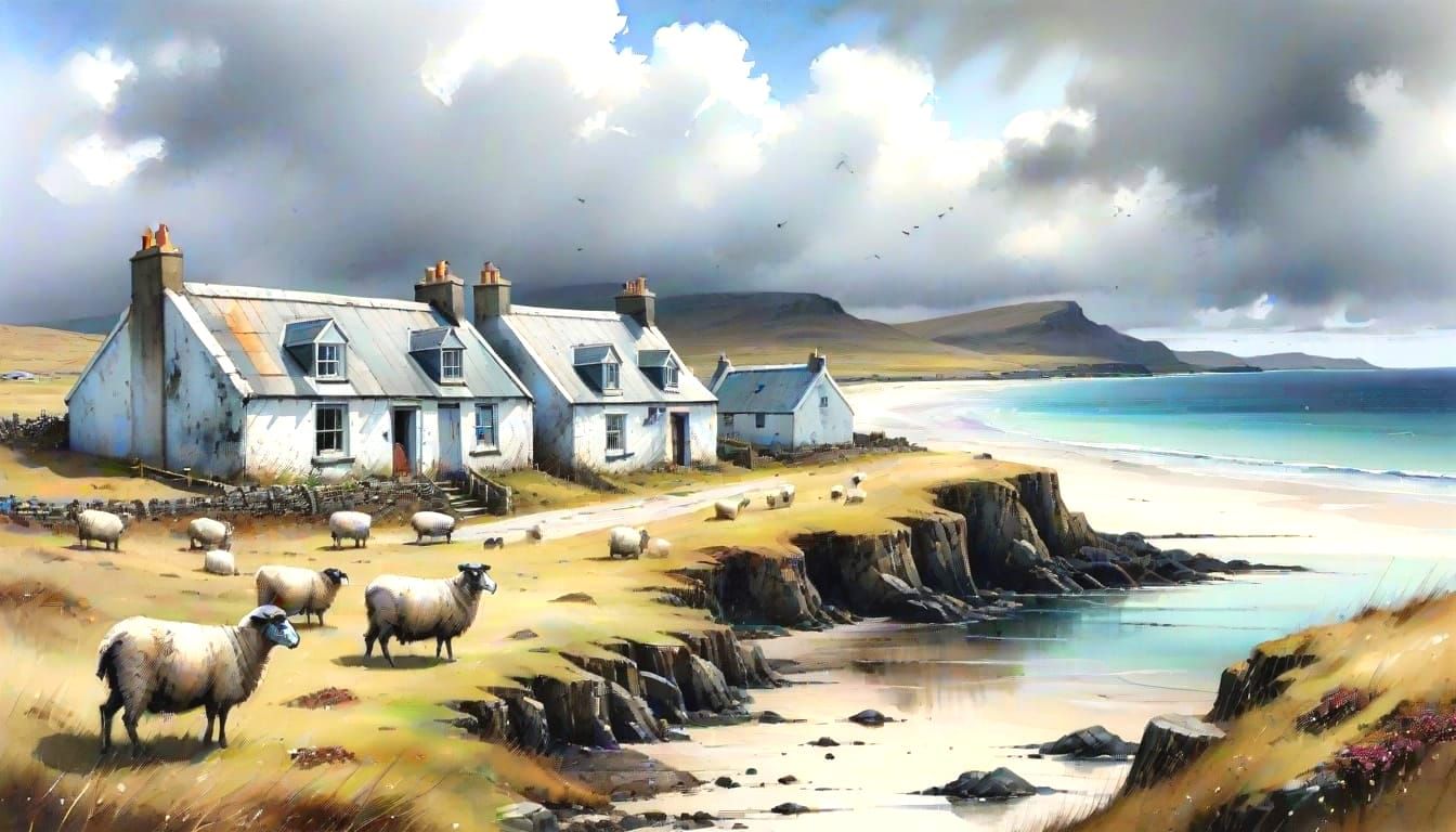 Scottish Croft Houses in Hyperrealistic Watercolour