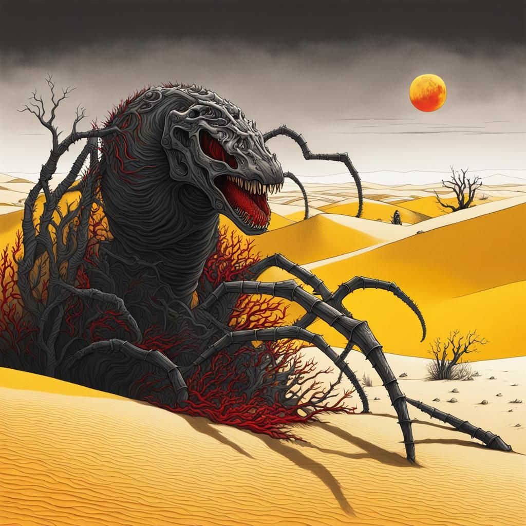 Monochromatic Sandworm in Tim Burton Style
