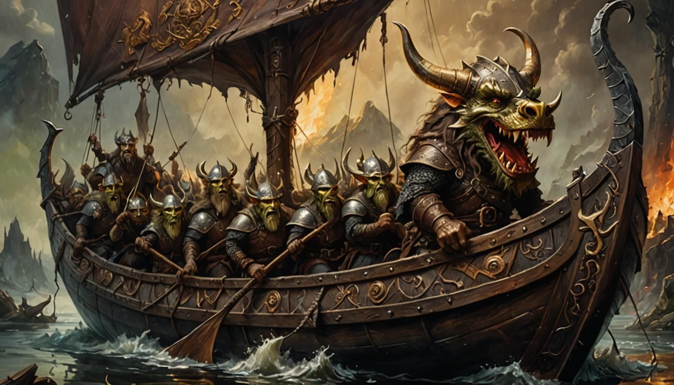 Orcs and Goblins on Viking Dragon Boat