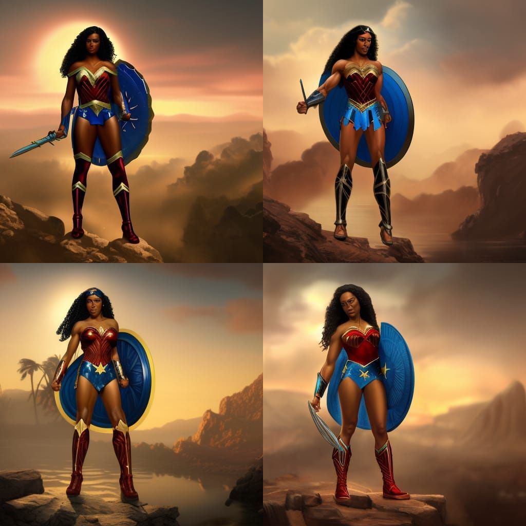 Puerto Rican Black Wonder Woman in Detailed Matte Painting