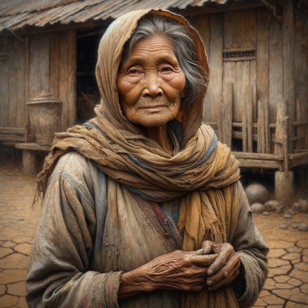 Weathered Farmer's Wife: Impasto Oil Painting