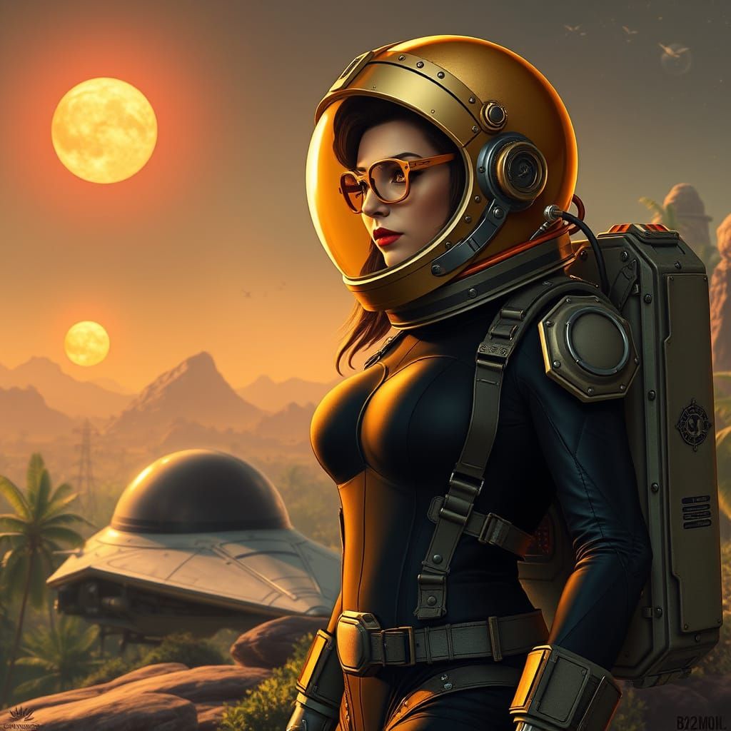 Steampunk Astronaut in Exotic Jungle Planet