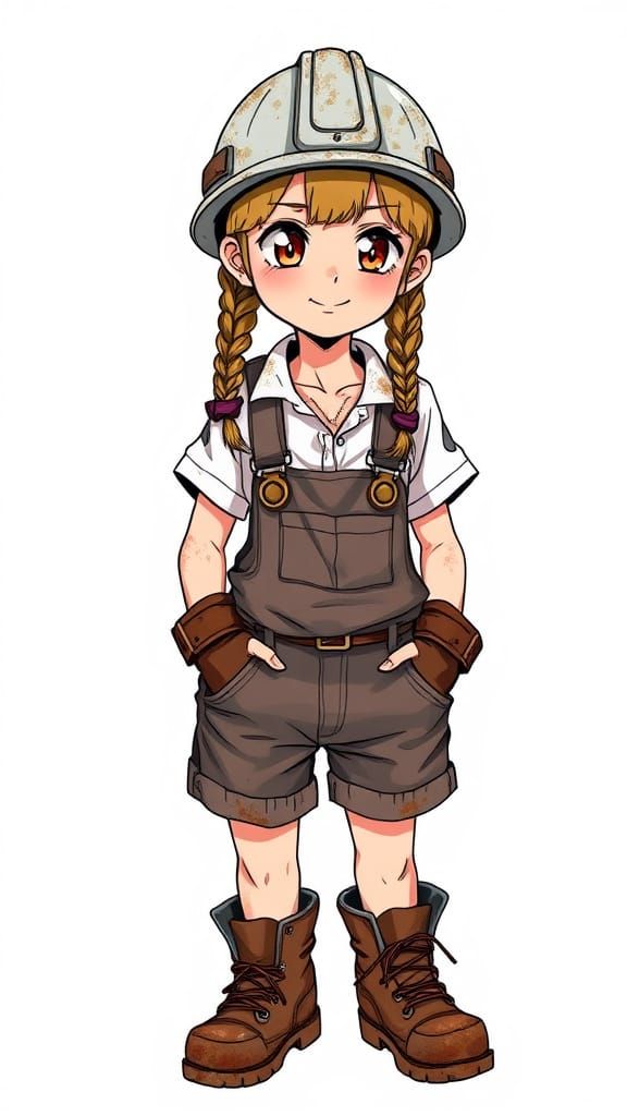 Rugged Miner Girl with Braids and Mining Gear
