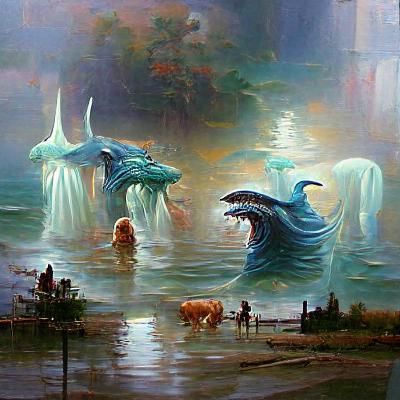 Atlantis: Mystical Land Beasts in Oil Painting