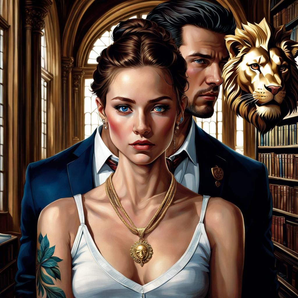 Opposites Attract: Tattooed Girl and Finely Dressed Man in Library